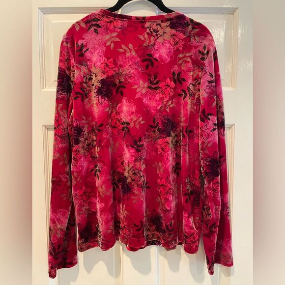 White Stag Floral Print Long Sleeve Velvety Pullover Blouse Red Size Xl - Picture 5 of 9